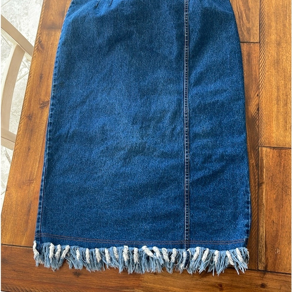 Denim Blue Frayed Hem Skirt - Picture 9 of 16